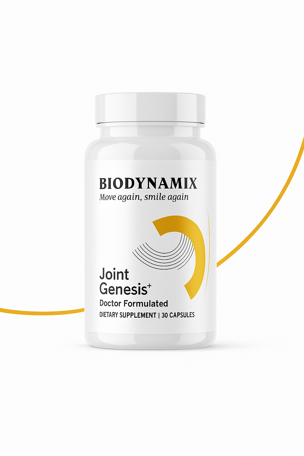 Joint Genesis™ bottle on clean white background with subtle amber accent curve