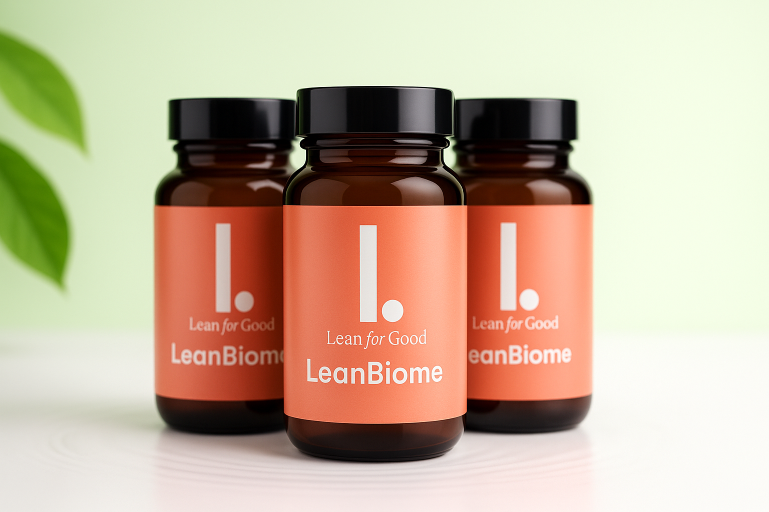LeanBiome bottles on a clean green background