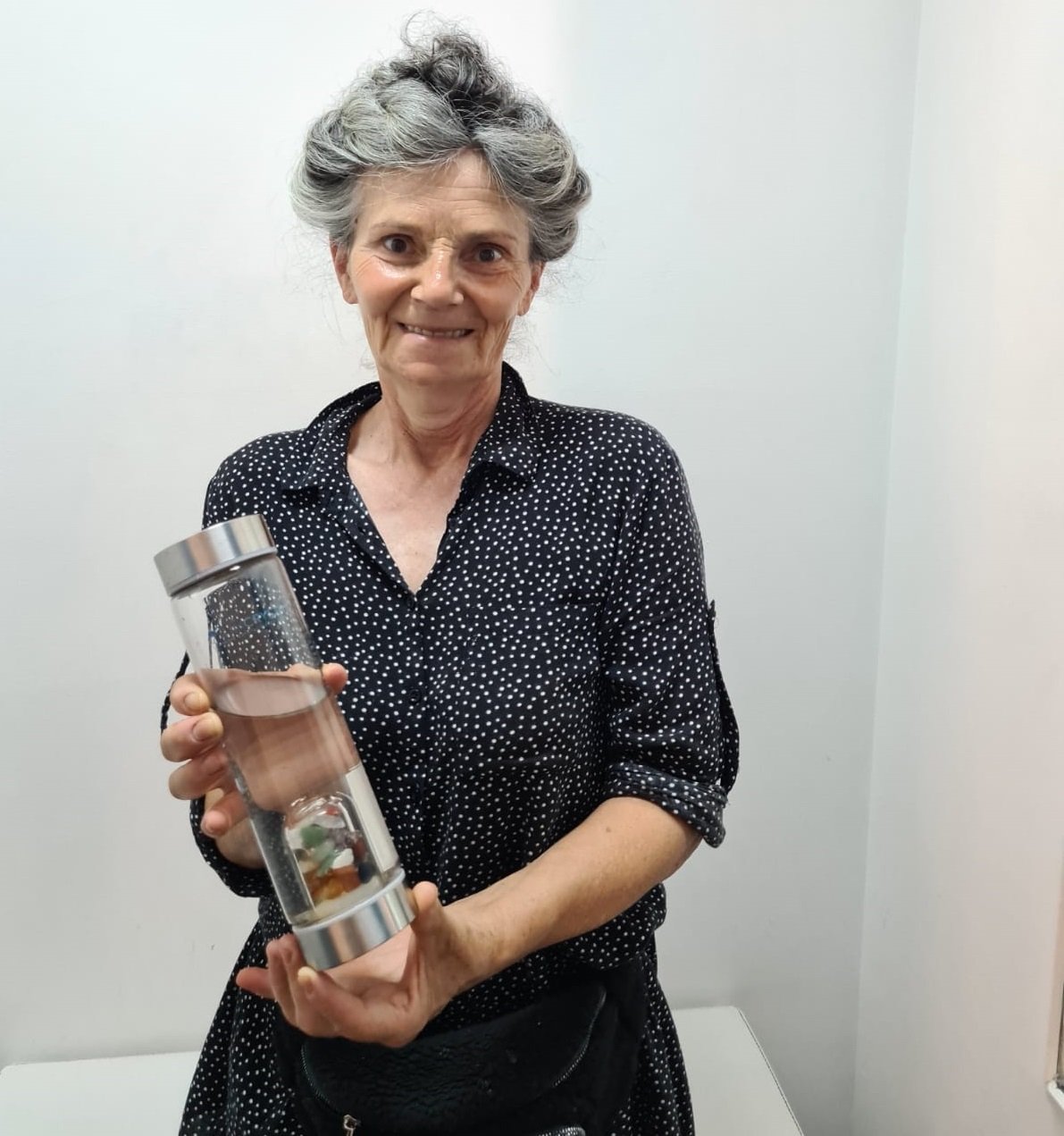 Ellen using the bottle at home